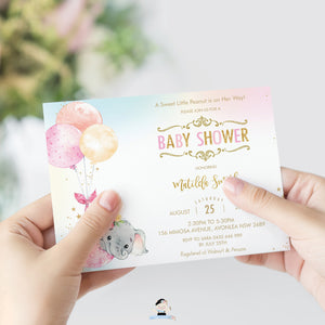 Chic Elephant Balloons Baby Shower Invitation Girl - Editable Template - Instant Download - EP3