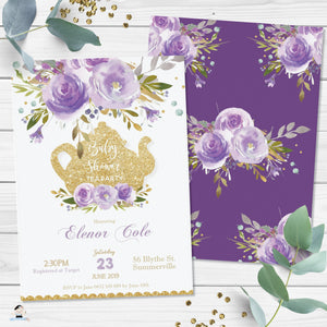 Chic Purple Floral Baby Shower High Tea Party Invitation - Editable Template - Digital Printable File - Instant Download - TP4