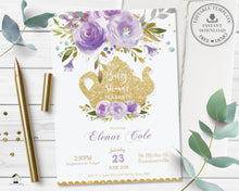 Load image into Gallery viewer, Chic Purple Floral Baby Shower High Tea Party Invitation - Editable Template - Digital Printable File - Instant Download - TP4