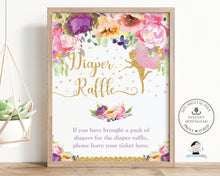 Load image into Gallery viewer, Diaper Raffle Sign, INSTANT DOWNLOAD, Fairy Purple Pink Yellow Floral Baby Shower Gold Glitter, Bring Diapers Decoration PDF Printable, FF2