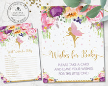 Load image into Gallery viewer, Purple Floral Fairy Well Wishes Card and Sign Baby Shower Game Activity - Instant Download - Digital Printable File - FF2