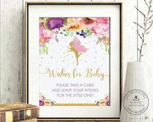 Load image into Gallery viewer, Purple Floral Fairy Well Wishes Card and Sign Baby Shower Game Activity - Instant Download - Digital Printable File - FF2