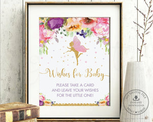 Purple Floral Fairy Well Wishes Card and Sign Baby Shower Game Activity - Instant Download - Digital Printable File - FF2