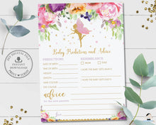 Load image into Gallery viewer, Purple Floral Fairy Baby Shower Baby Predictions and Advice Game Fun Activity - Instant Download Printable File - Digital Printable - FF2