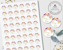 Load image into Gallery viewer, Fairy Dust 1&quot; Round Labels, Fairy Dust Sticker Thank You Favors, Purple Pink Floral 1st Birthday Party, Gold Glitter, INSTANT Download, FF2
