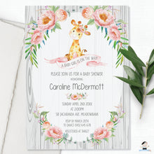Load image into Gallery viewer, Rustic Floral Giraffe Baby Shower Girl Invitation Editable Template - Instant Download - GF1