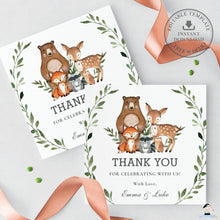 Load image into Gallery viewer, Rustic Greenery Woodland Animals Thank You Favor Square Tags Labels - Editable Template - Instant Download - Digital Printable File - WG7