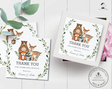 Load image into Gallery viewer, Rustic Greenery Woodland Animals Thank You Favor Square Tags Labels - Editable Template - Instant Download - Digital Printable File - WG7