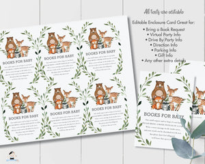 Rustic Greenery Woodland Animals Books for Baby Extra Information Card Editable Template - Digital Printable File - Instant Download - WG7