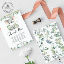 Load image into Gallery viewer, Cute Koala Eucalyptus Greenery Birthday Baby Shower Thank You Card Editable Template - Instant Download - Digital Printable File - AU2