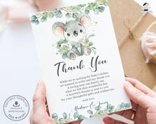 Load image into Gallery viewer, Cute Koala Eucalyptus Greenery Birthday Baby Shower Thank You Card Editable Template - Instant Download - Digital Printable File - AU2
