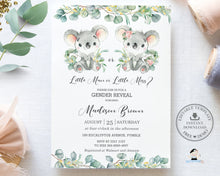 Load image into Gallery viewer, Cute Koala Eucalyptus Greenery Gender Reveal Baby Shower Invitation - Editable Template - Digital Printable File - Instant Download - AU2