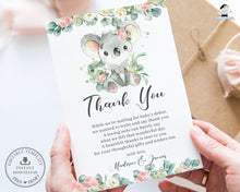 Load image into Gallery viewer, Cute Koala Pink Floral Eucalyptus 1st Birthday Baby Shower Thank You Card Editable Template - Instant Download - Digital Printable File - AU2