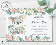 Load image into Gallery viewer, Cute Koala Pink Floral Eucalyptus Greenery Baby Shower Invitation Editable Template - Instant Dowload - Digital Printable File - AU2