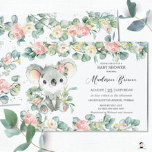 Load image into Gallery viewer, Cute Koala Pink Floral Eucalyptus Greenery Baby Shower Invitation Editable Template - Instant Dowload - Digital Printable File - AU2