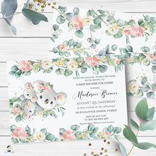 Load image into Gallery viewer, Cute Twin Girls Koala Pink Floral Eucalyptus Greenery Twins Baby Shower Invitation Editable Template - Instant Dowload - Digital Printable File - AU2