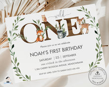 Load image into Gallery viewer, Rustic Greenery Woodland Animals ONE 1st Birthday Invitation Editable Template - Digital Printable File - Instant Download - WG7