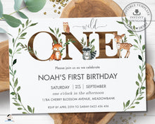 Load image into Gallery viewer, Rustic Greenery Woodland Animals ONE 1st Birthday Invitation Editable Template - Digital Printable File - Instant Download - WG7