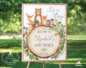 Woodland Animals Baby Shower Birthday Welcome Sign Editable Template - Instant Download - Digital Printable File - WG2