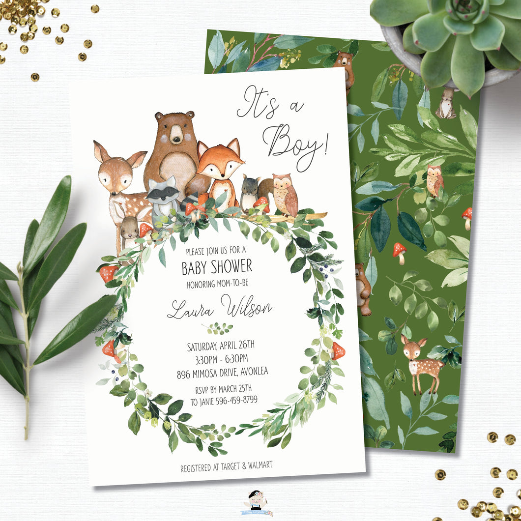 Rustic Woodland Animals Baby Shower Invitation Editable Template - Instant Download - WG3