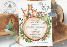 Load image into Gallery viewer, Rustic Greenery Woodland Animals Baby Shower Invitation Editable Template - Instant Download - WG2