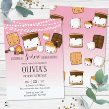 Load image into Gallery viewer, Cute Kawaii S&#39;mores Pink Camping Birthday Invitation Editable Template - Digital Printable File - Instant Download - KW1