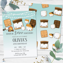 Load image into Gallery viewer, Cute Kawaii S&#39;mores Camping Birthday Invitation Editable Template - Digital Printable File - Instant Download - KW1