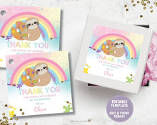 Load image into Gallery viewer, Cute Sloth Art Paint Birthday Party Thank You Tags / Sticker Labels - Instant EDITABLE TEMPLATE Digital Printable File - SL1