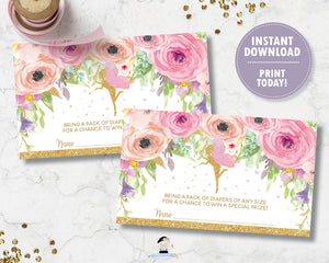 Spring Pink Floral Fairy Diaper Raffle Ticket Insert Digital Printable File - INSTANT DOWNLOAD - FF3