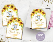 Load image into Gallery viewer, Sunflower Elephant Thank You Favor Tags - EDITABLE TEMPLATE Digital Printable File - INSTANT DOWNLOAD - EP8