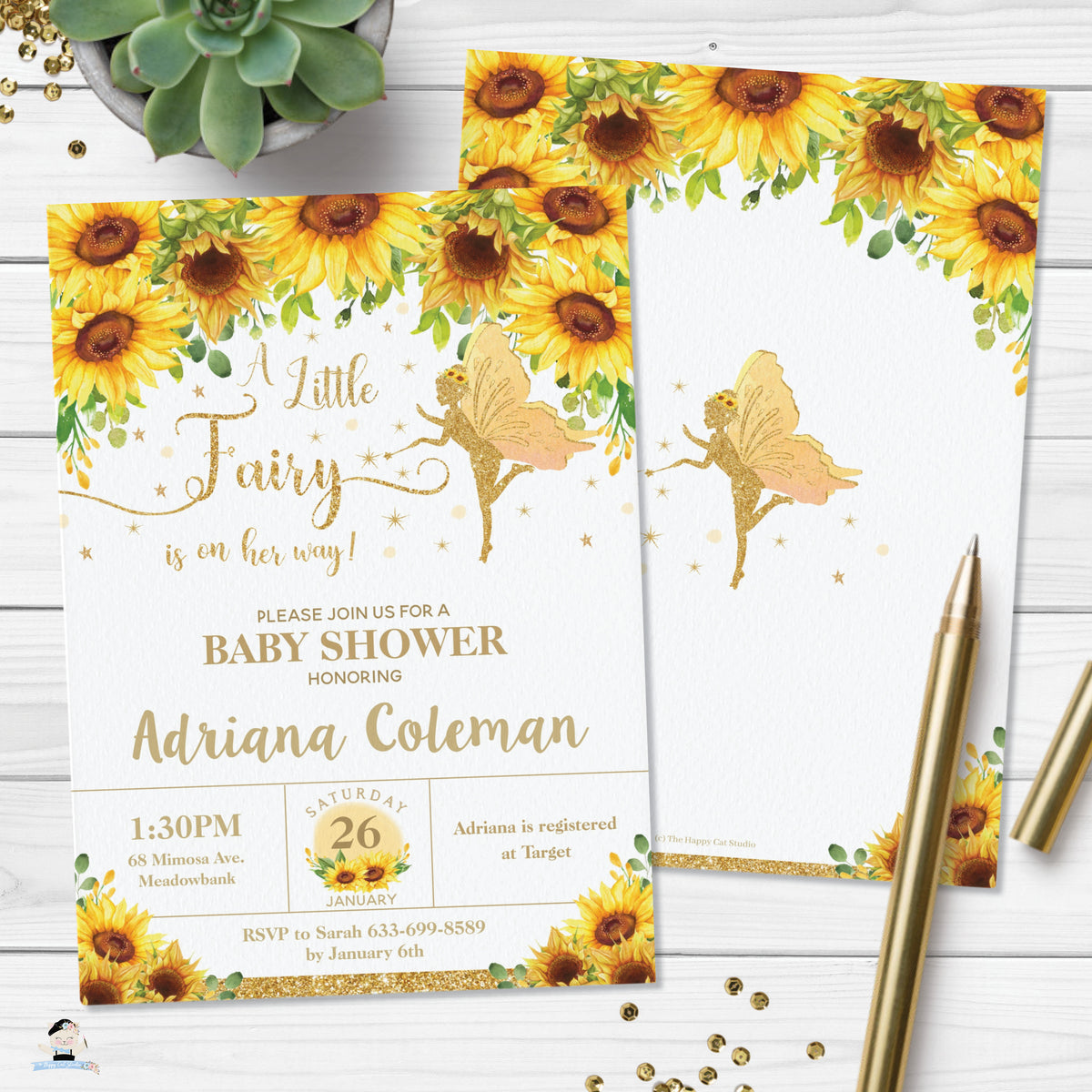 Chic Sunflower Floral Fairy Baby Shower Invitation Editable Template ...