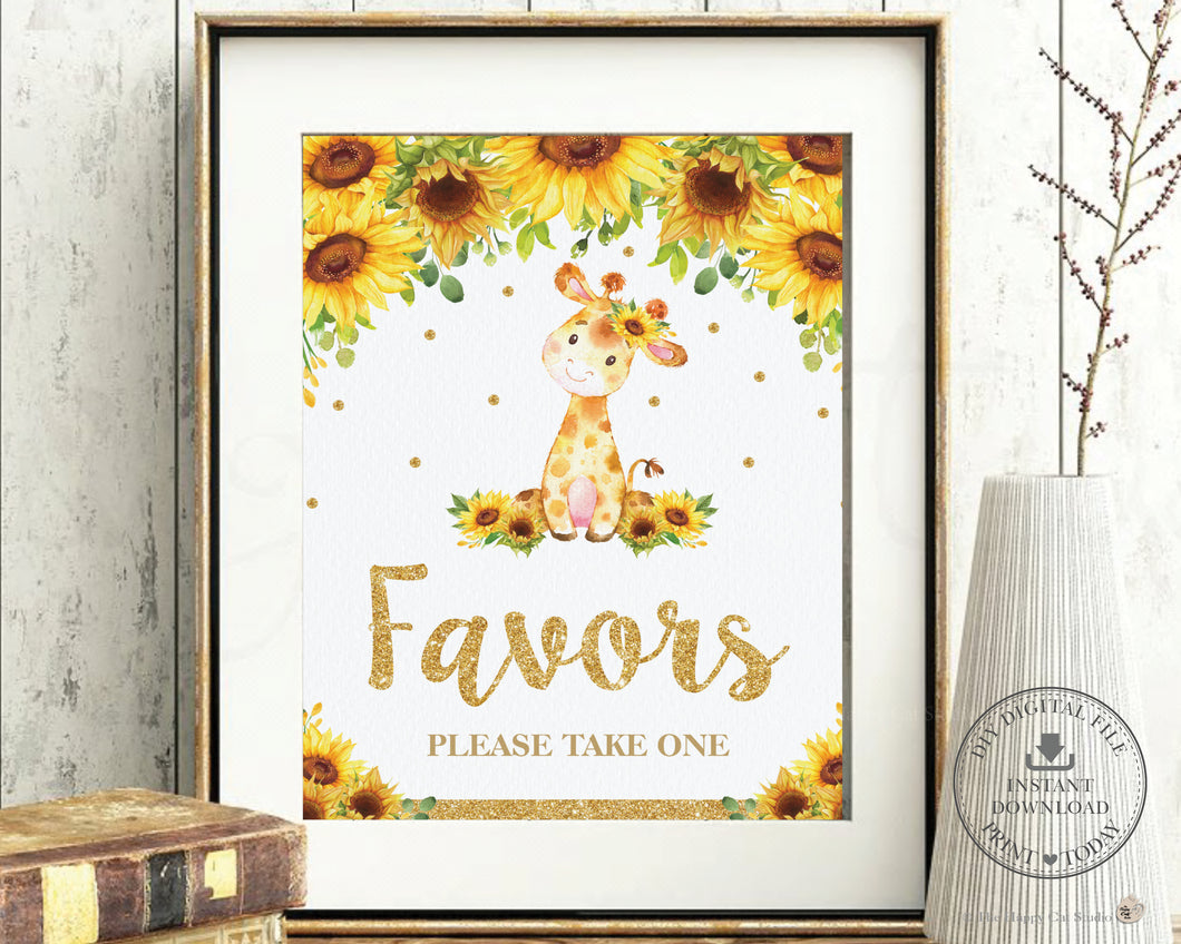 Chic Sunflower Giraffe Favors Please Take One Sign Decor - Digital Printable File - Instant Download - GF2