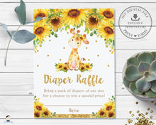 Load image into Gallery viewer, Chic Sunflower Giraffe Diaper Raffle Ticket Insert Card - Instant Download - Digital Printable File - GF2