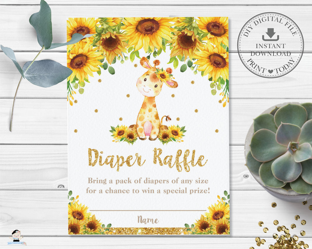 Chic Sunflower Giraffe Diaper Raffle Ticket Insert Card - Instant Download - Digital Printable File - GF2