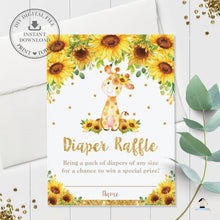 Load image into Gallery viewer, Chic Sunflower Giraffe Diaper Raffle Ticket Insert Card - Instant Download - Digital Printable File - GF2