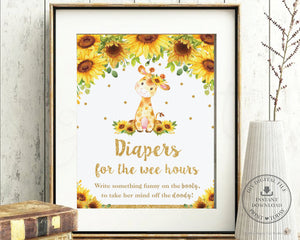 Sunflower Giraffe Diapers for the Wee Hours Sign Late Night Diapers Sign - Instant Download - Digital Printable File - GF2