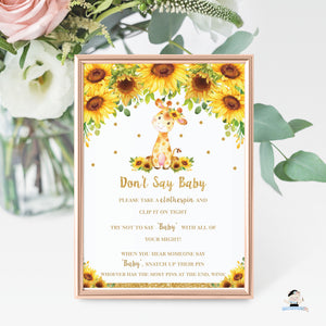 Chic Sunflower Giraffe Don't Say Baby Game Baby Shower Acvitivity - Digital Printable File - Instant Download - GF2