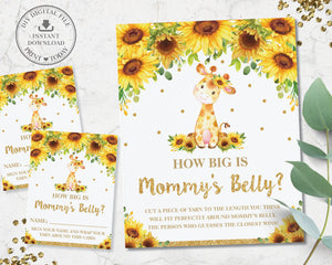 Chic Sunflower Giraffe How Big is Mommy's Belly Baby Shower Game - Instant Download - Digital Printable File - GF2
