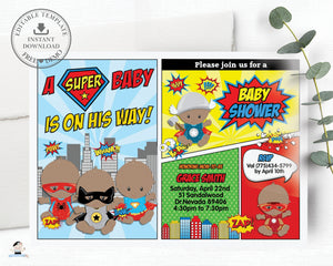 Superhero Baby Boy Shower Invitation and Thank You Note Editable Template - Instant Download - S1