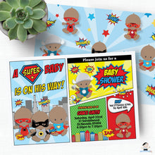 Load image into Gallery viewer, Superhero Baby Boy Shower Invitation and Thank You Note Editable Template - Instant Download - S1