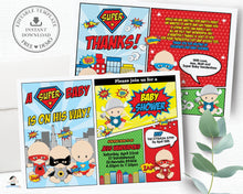 Load image into Gallery viewer, Superhero Baby Shower Boy Invitation and Thank You Note Editable Template - Instant Download - S1