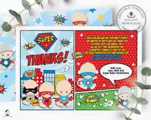 Load image into Gallery viewer, Superhero Baby Shower Boy Invitation and Thank You Note Editable Template - Instant Download - S1