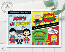 Load image into Gallery viewer, Vibrant Superhero Girls Boys Comic Book Birthday Party Invitation - Editable Template - Instant Download - HP2