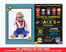 Load image into Gallery viewer, Superhero Birthday Party Photo Invitation - Editable Template - Digital Printable File - Instant Download - HP1