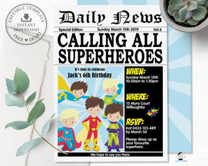 Superhero Boys Birthday Party Invitation Editable Template - Instant Download - HP2