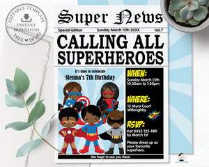 Superhero Birthday Party Invitation African American Editable Template - Instant Download - HP2