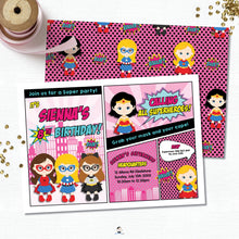 Load image into Gallery viewer, Superhero Girls Pink Birthday Party Invitation Editable Template - Instant Download - HP6