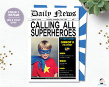 Load image into Gallery viewer, Superhero Birthday Party Invitation with Photo Editable Template - Instant Download - HP2