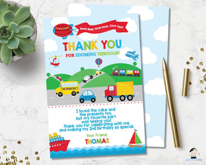 transportation-birthday-party-personalised-thank-you-card-editable-template-digital-printable-file-car-train-trucks-hot-air-balloon-ships-helicopter