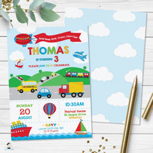 Load image into Gallery viewer, Transportation Birthday Party Invitation - Instant EDITABLE TEMPLATE - TR1